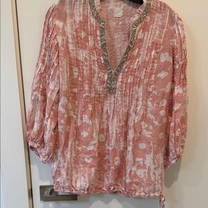 Elegant Pink Women's Top with Embellished Neckline